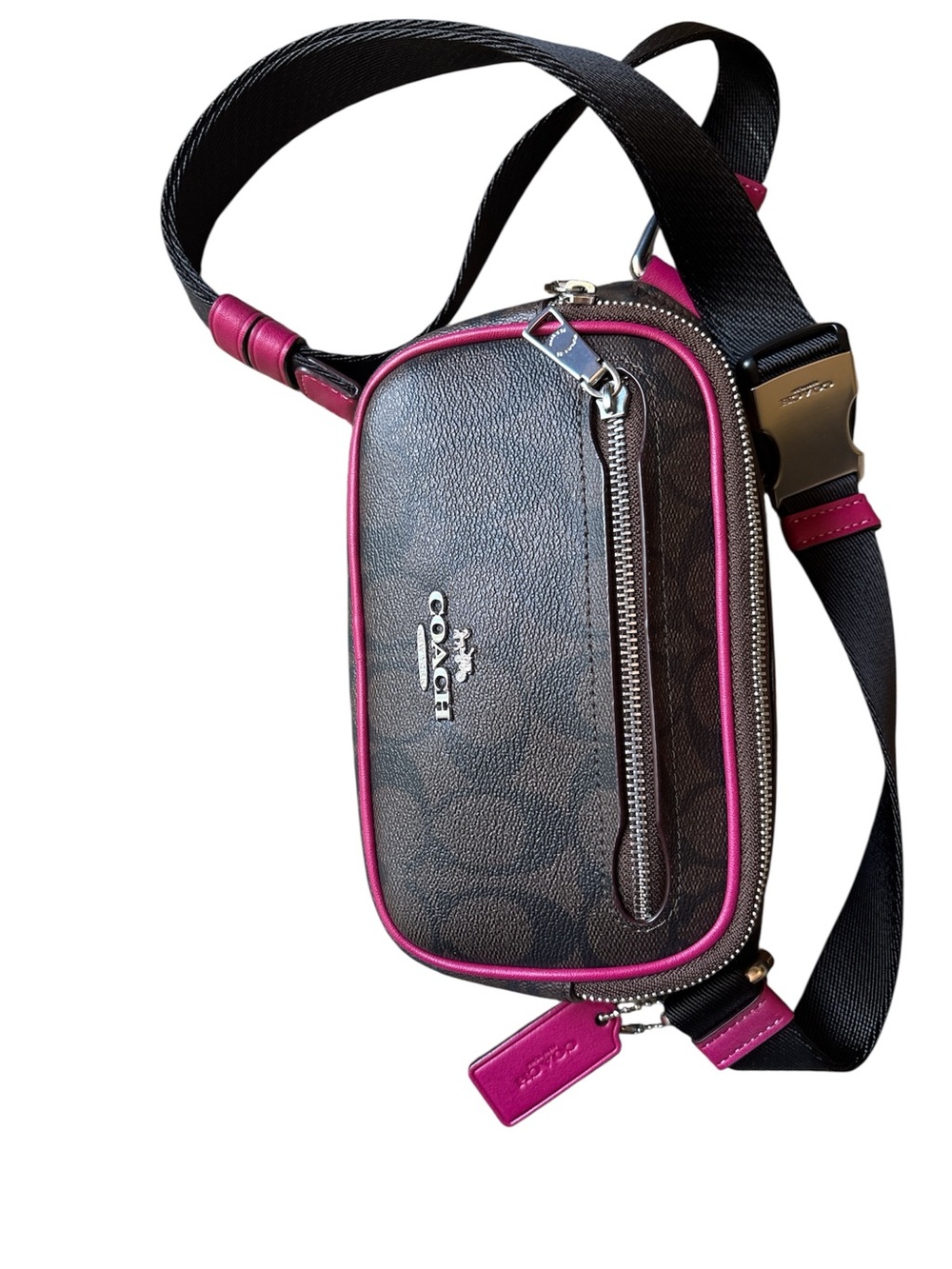 Coach Brown Signature Belt Bag with Hot Pink Leather Accents - Picture 7 of 7